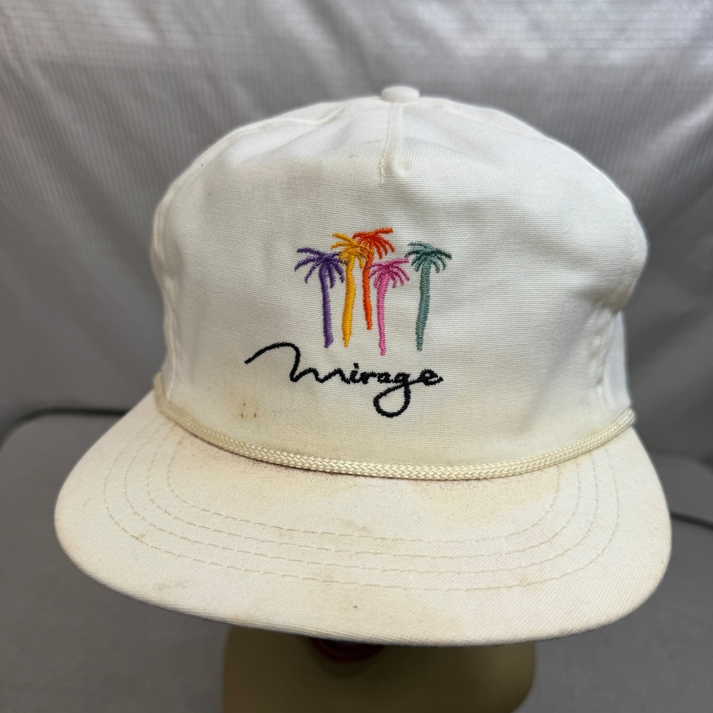 Mirage Las Vegas Hat Mens OSFM White Vintage Rope Palm Tree Cap USA